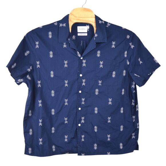 Goodfellow Navy Patterned Shirt XXL – Short Sleeve Casual Button-Up - Picture 1 of 4